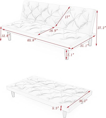 Miniatura 20 de Opoiar Sofá cama tipo futón, sofá biplaza convertible, sofá y sofá, cojines suaves, sofá cama para estudio, apartamento, oficina, espacio pequeño,
