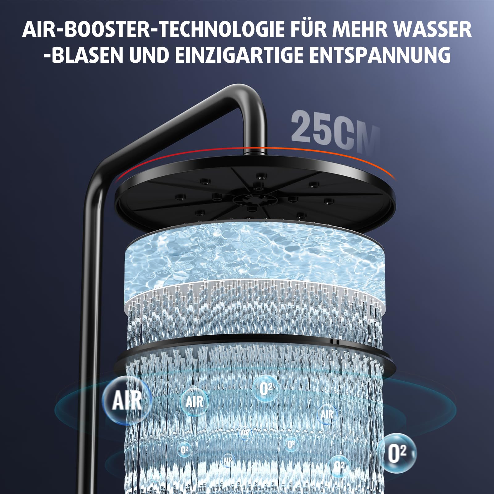 Rainsworth Colonna Doccia con Miscelatore Nero, 25 cm rotondo soffione doccia, doccia a mano 3 Funzione Doccetta, kit doccia, doccia completa