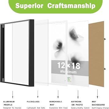 إطارات ملصقات من الألومنيوم المصقول مقاس 24x36 من FrameWorks بتصميم معدني مصقول حديث مع زجاج شبكي مقاوم للكسر، مثالية للملصقات والأعمال الفنية واللوحات وشاشات الحائط وديكور المنزل أو المكتب، أسود - عبوة واحدة