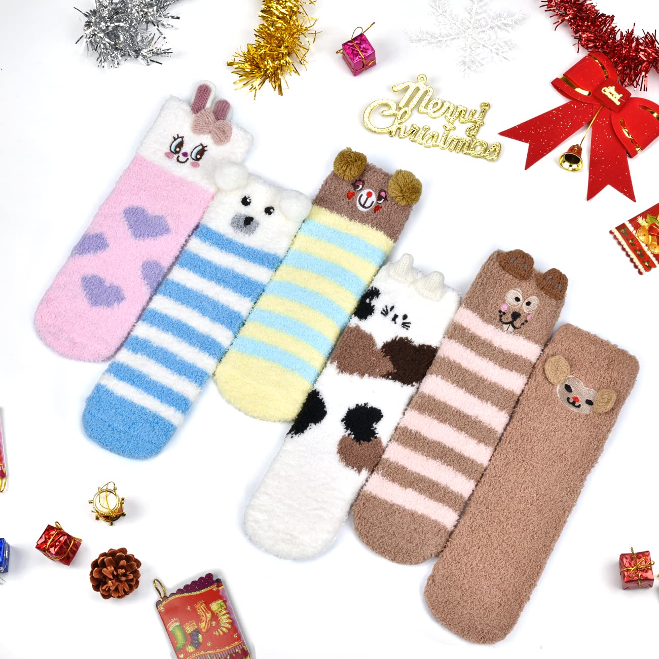 colornival 6 Paia Calzini Natalizi Calze Donna Invernali, Morbide Soffici Termiche Calzini Pile di Corallo Pantofola - Calzettoni Caldi da Pavimento per Casa e Letto