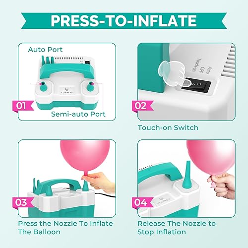 Miniatura 4 de ETENWOLF P400 Balloon Pump Electric for Balloons with 2 Nozzles 110V 550W Balloon Blower for Party Metalic Latex Foil Balloons, Balloon Inflator for
