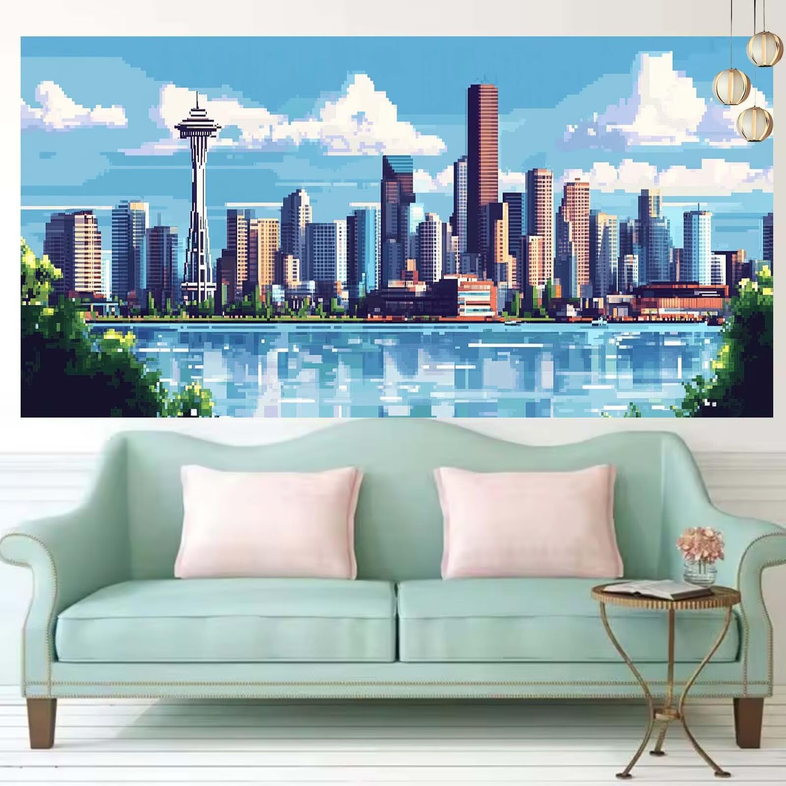 Diamond Painting Europe Diamond Painting Adulte La Ville Broderie Diamant Kit Complet Tableau Perle Diamant Artisanat Grand Format 60x150cm Strass Cristal Point de Croix,Decoration Murale Cadeaux T743
