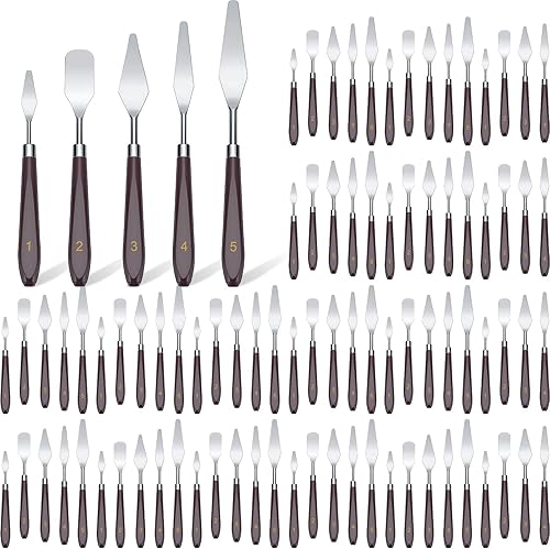 Lanties Juego de 30 cuchillos de pintura de acero inoxidable, herramientas de pintura, espátula de pintura de metal flexible con mango de madera