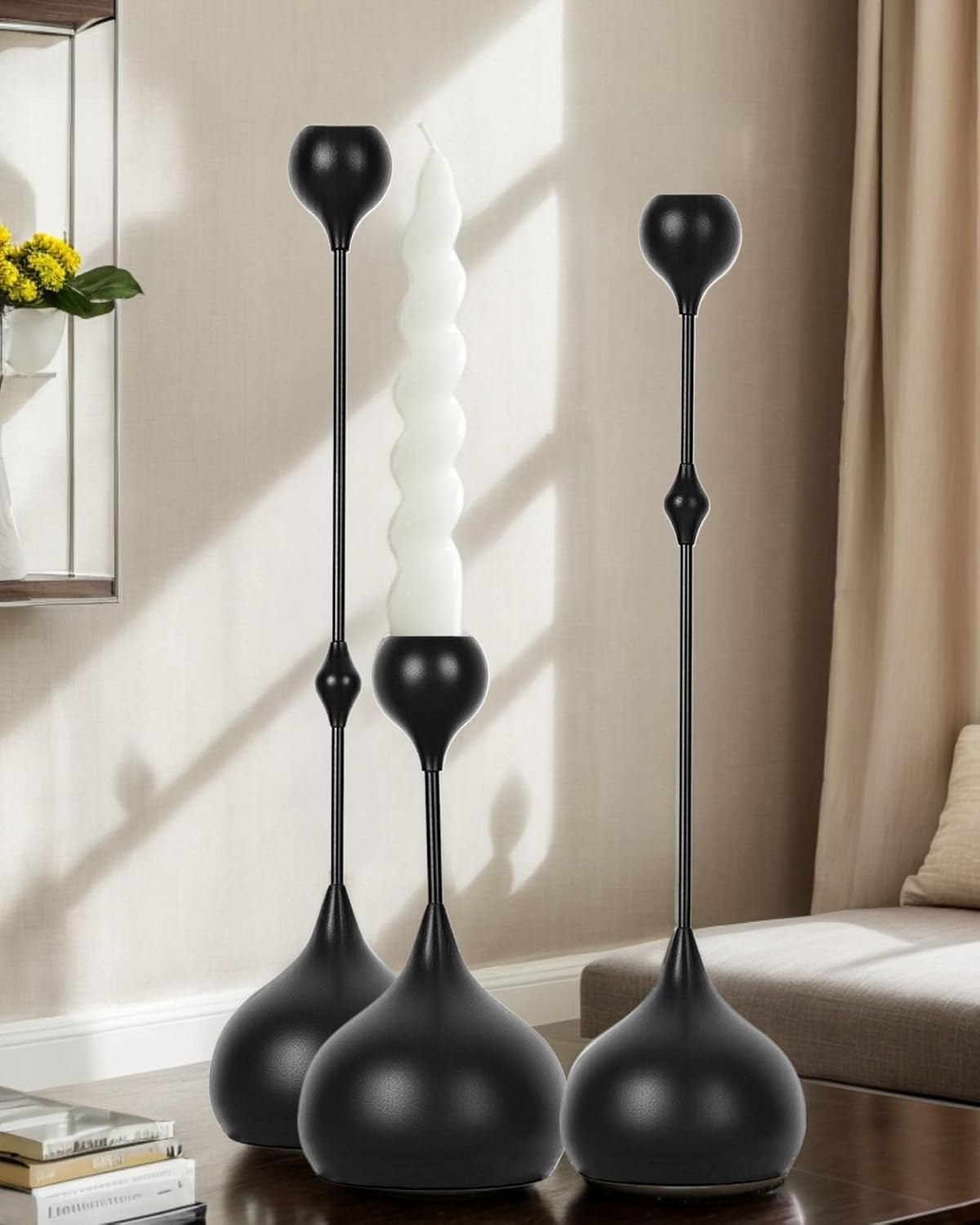 Candle Holders Set of 3 - Taper Candle Holders for Table Decor, Elegant Minimalist Design, Perfect for Weddings, Parties, and Home Decor (Black)