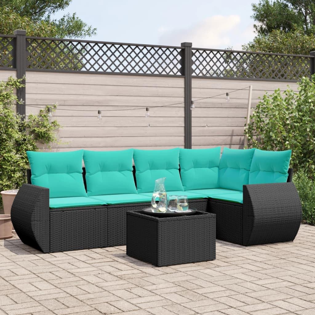 Set Mobili da Giardino 6 pz Divano Modulare in Polyrattan Nero