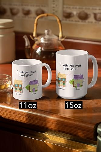 Miniatura 2 de Taza de viaje con nombres personalizados de larga distancia con texto en inglés "I Wish You Lived Next Door, Next to me, Besties Friends"