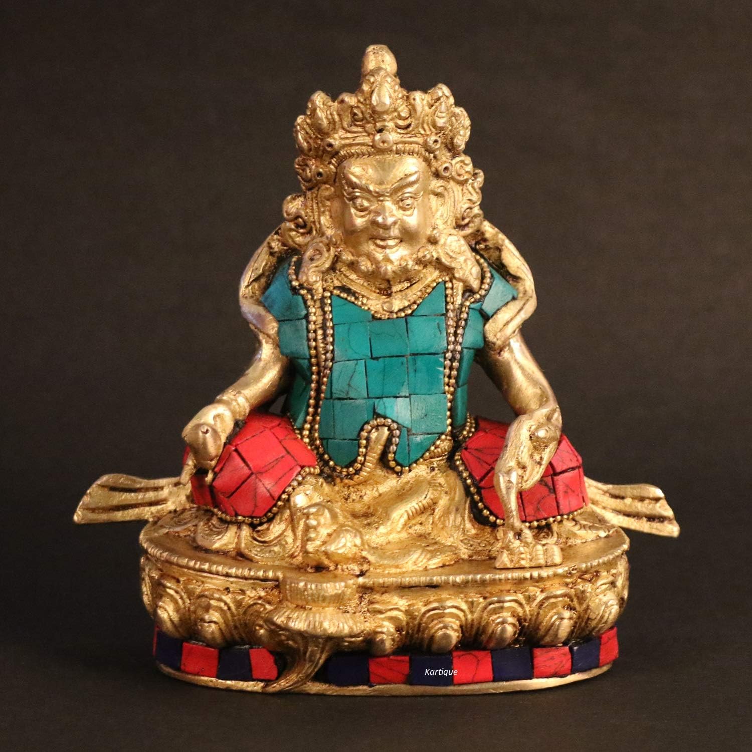 Brass Lord of Treasure Wealth Maharaj Kuber Murti Statue for Tijori Locker Money Safe Kubera Idol for Maha Dosh Nivaran Prosperity Home Decor Multicolor Stone Chips Height 5.5 Inch