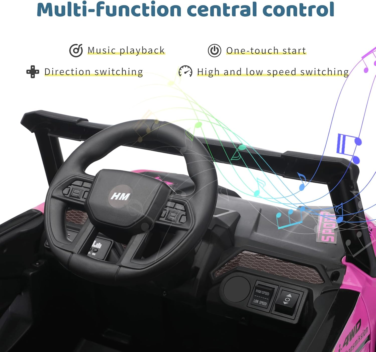 TCARAIWEN 12V Electric UTV Car with Remote Control, Ride on Vehicles with Spring Suspension, LED Headlights, Ride on 4 Wheels, Music, Horn for Toddlers Kids, Pink
