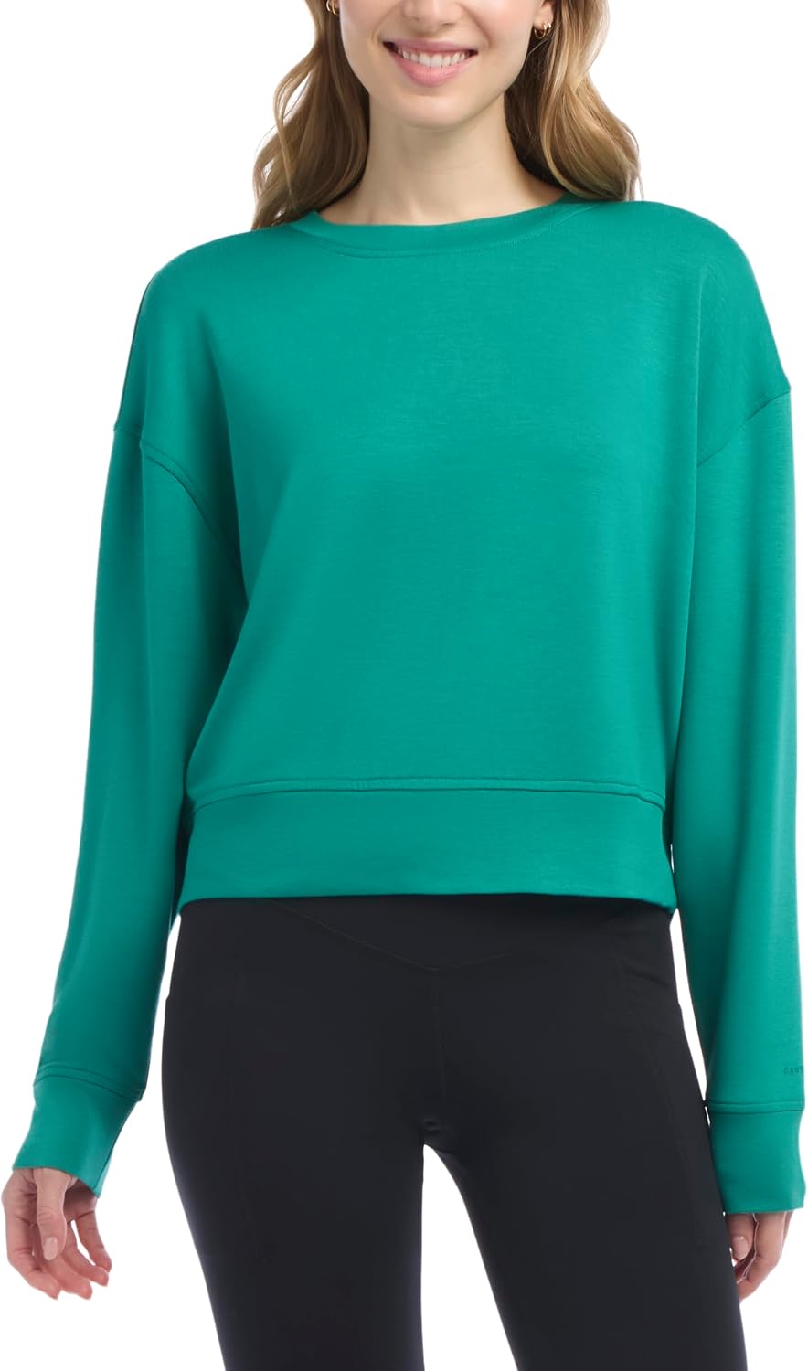 Danskin Women's Cropped Luxe Crew Neck Sweatshirt
