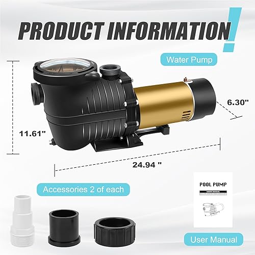 Miniatura 5 de Bomba de piscina de 1.5 HP, 230 V, ahorro de energía, dos velocidades, bomba de circulación de piscina autocebante con uniones NPT de 1.25 pulgadas