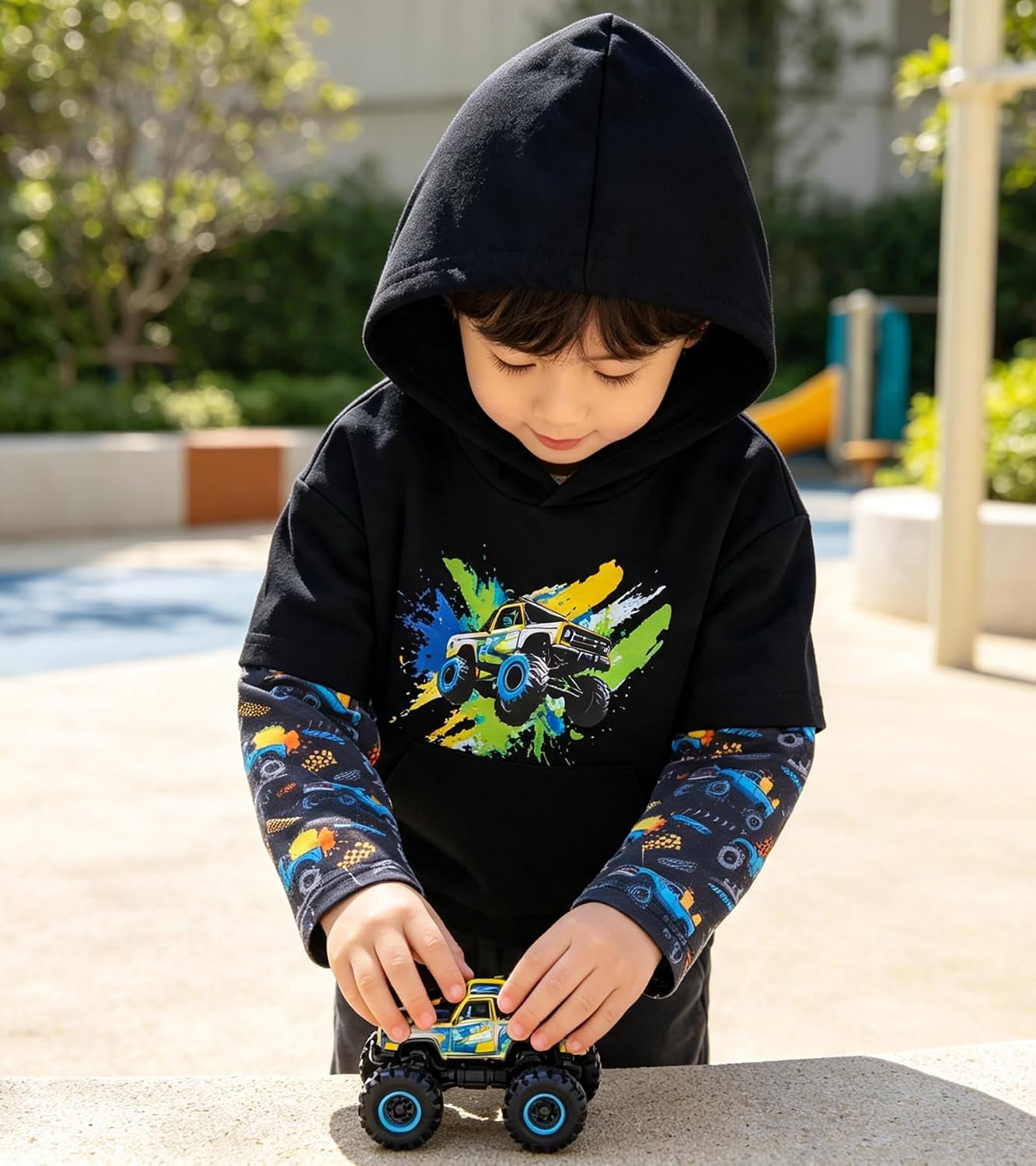 Toddler Boys Hoodie Novelty Sweatshirt Spliced Sleeves Fall Pullover 2-6T