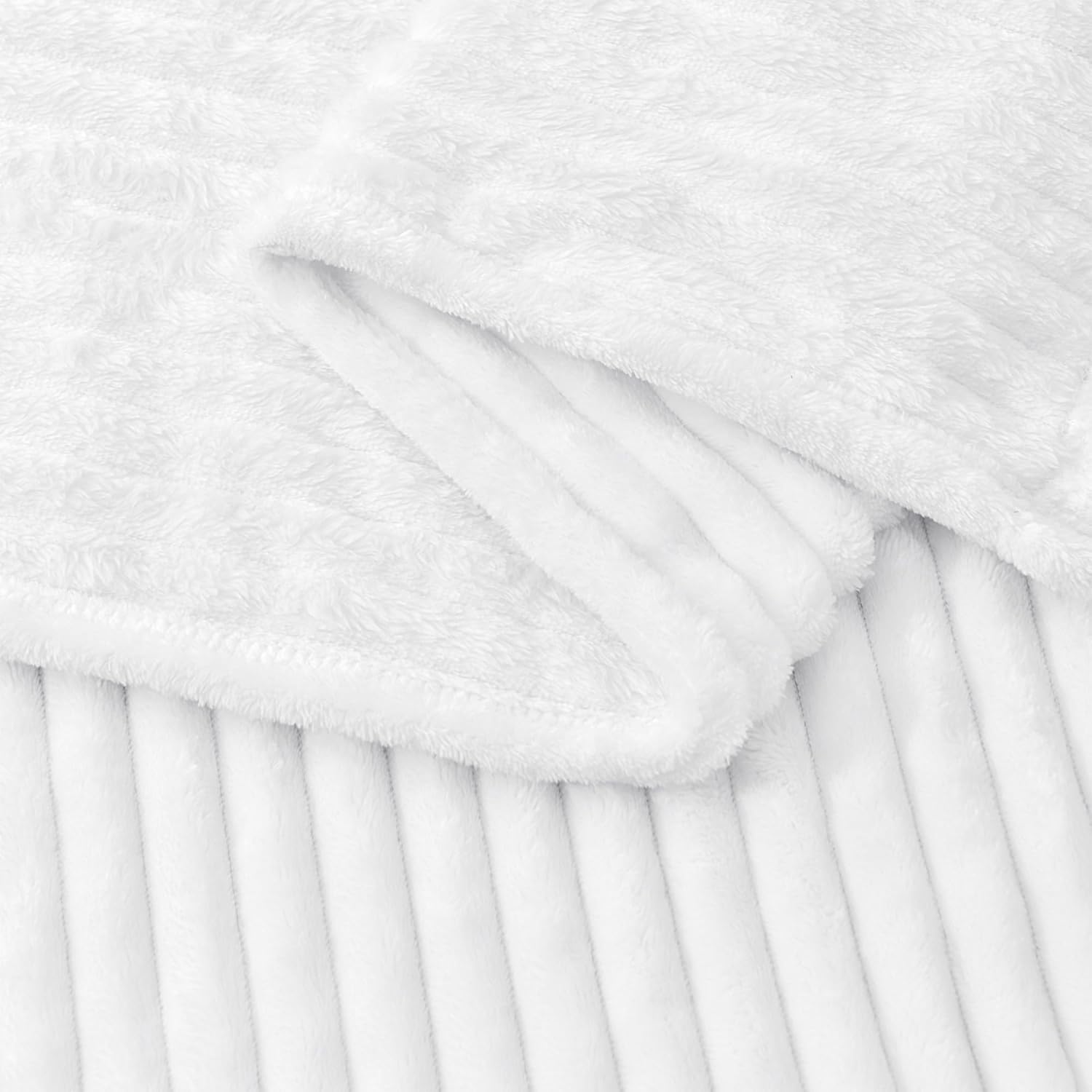 BEDELITE Fleece Blanket King Size – 3D Ribbed Jacquard Soft and Warm Decorative Fuzzy Blankets – Cozy, Fluffy, Plush Lightweight Throw Blankets for Couch, Bed, Sofa(White, 108x90 inches) - Image 4