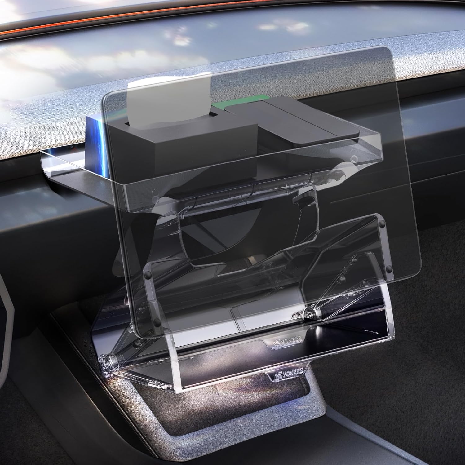 YONZEE Under Screen Storage for Tesla Model Y Juniper & Model 3 Highland 2025-2024,Magnetic Hideable Center Console Organizer Tray,Easy Install