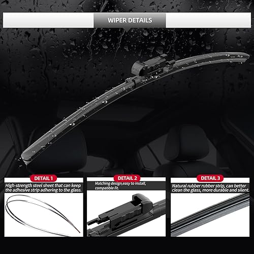 Miniatura 4 de Repuesto para Ford EDGE 2015-2023 con limpiaparabrisas trasero de 28 + 28 + 15 pulgadas, calidad original de fábrica (juego de 3)