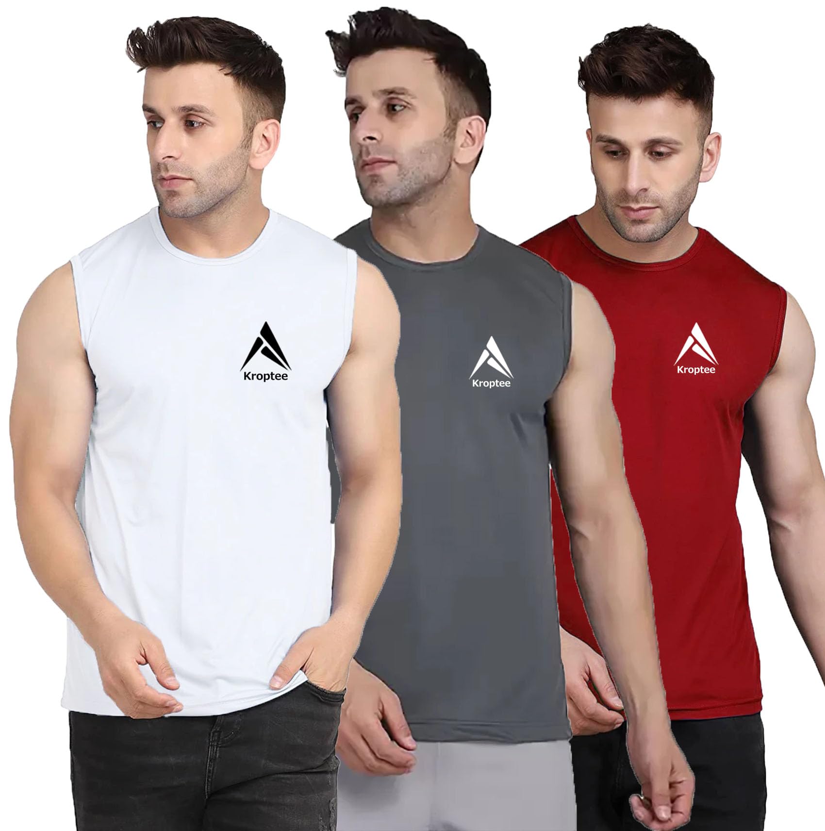 kroptee Stylish Men Cotton Casual Gym Vest (Pack of 3)-picture-41