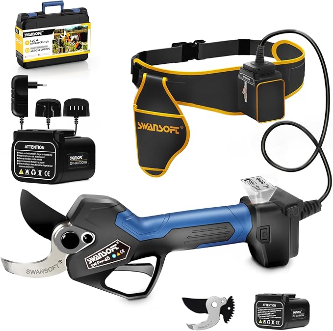 [Mejor Relación Calidad-Precio] SWANSOFT PRU45 Tijeras de Podar Electricas, Profesional 45mm 25V 1150W 4Ahx2 Tesouras de Poda Podadora Electrica Bateria | Tijeras Podar Electricas, Azul/Negro
