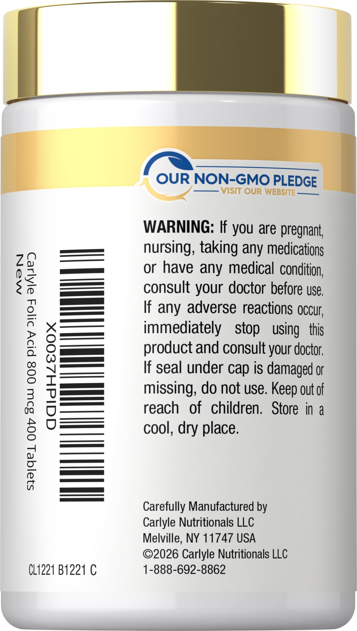 Carlyle Folic Acid 800 mcg | 400 Vegetarian Tablets | for Women and Men — Amazon image 3