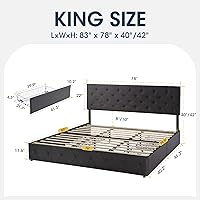 Vista 70 de WEEWAY Base de cama de plataforma de tamaño matrimonial con 4 cajones de almacenamiento, cabecera capitonada con botones de costura de diamante