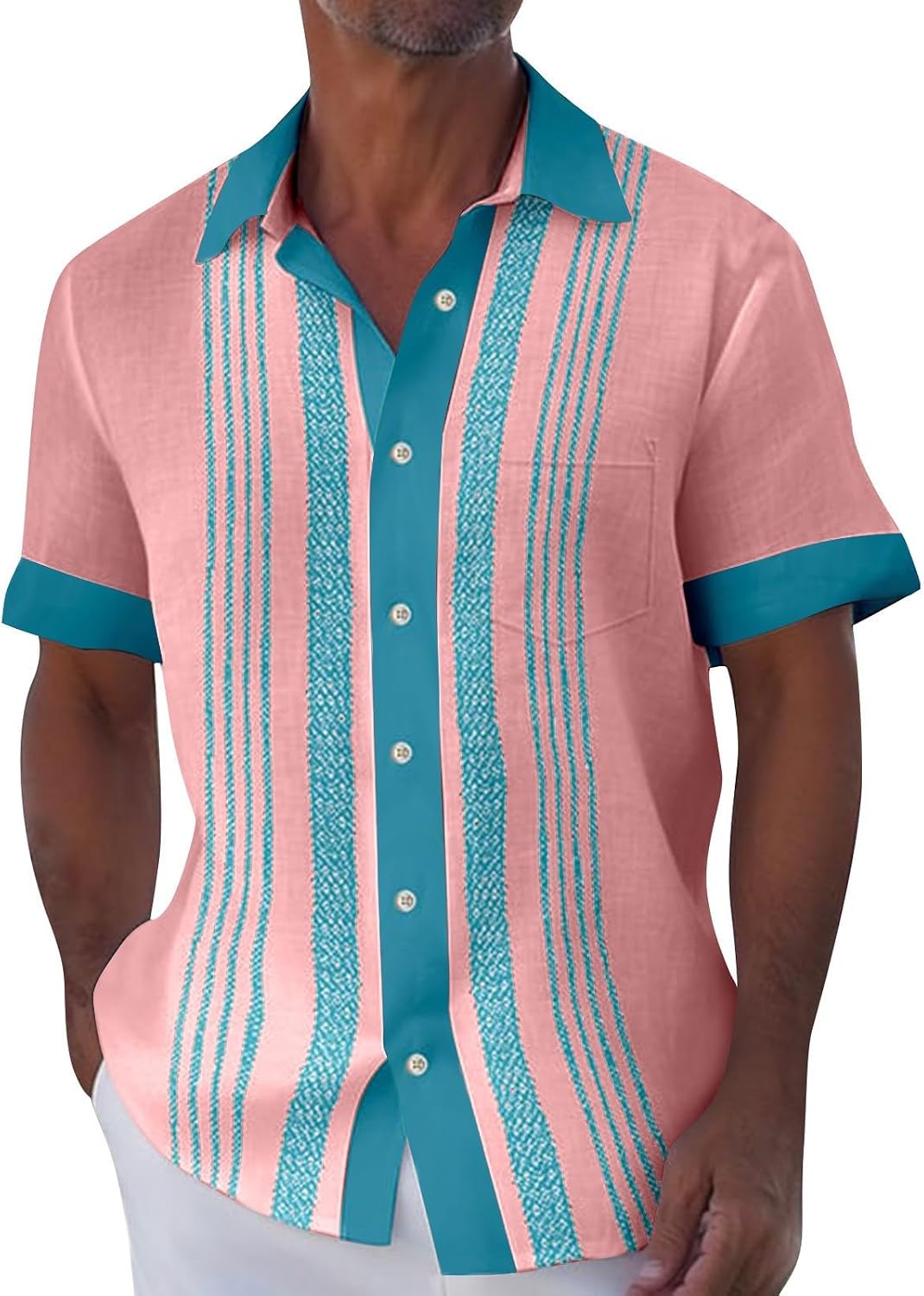 Casual Shirts for Men, Short Sleeve Button Down Dress Shirts Summer Stretch Casual Formal Shirt, M-4XL