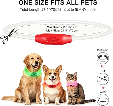 Novkin 2-Pack LED Dog Collar, Light Up Dog Collars,Rechargeable Dog Lights for Night Walking,Universal, Reusable Safety Necklace for Small Medium Large Dogs RED&Pink