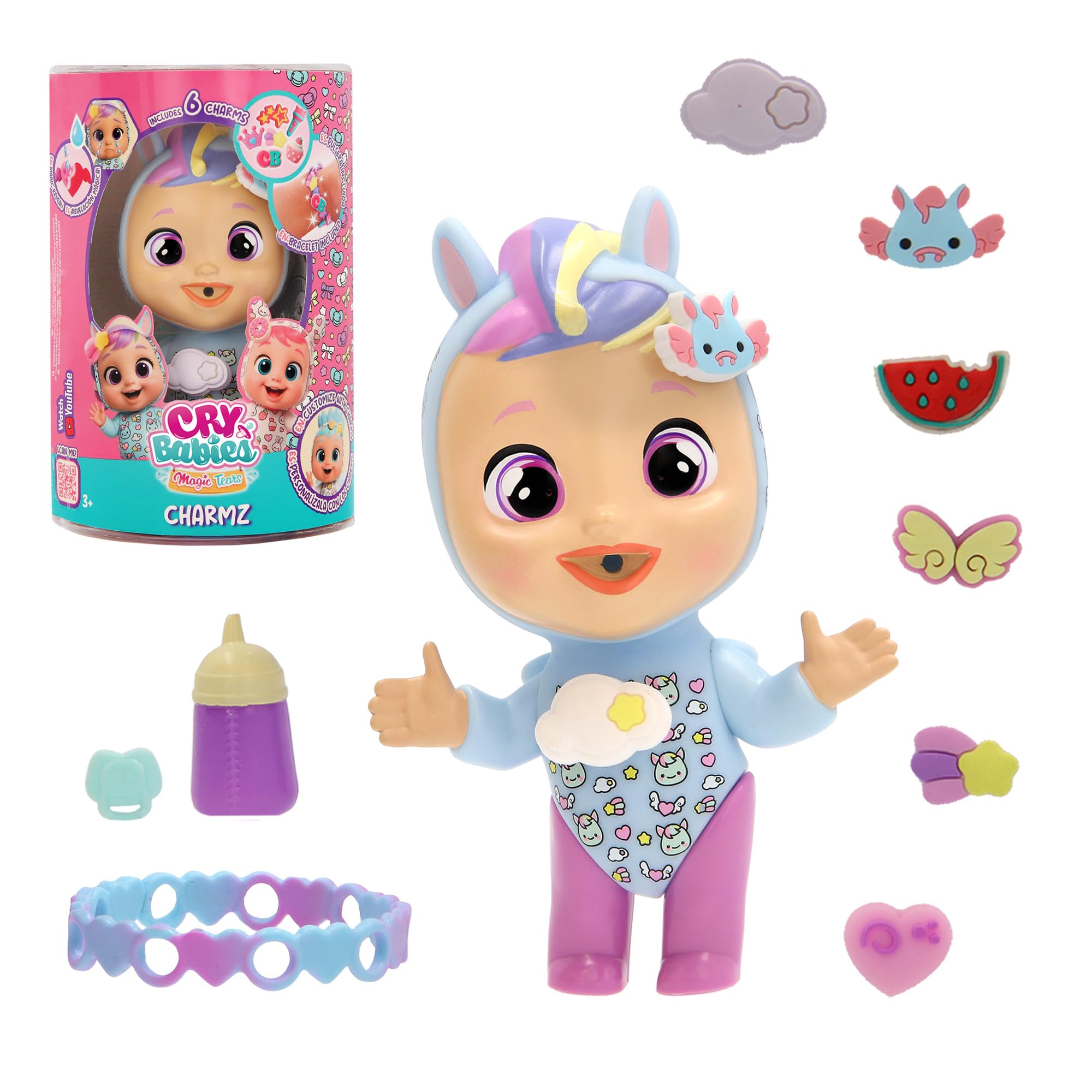Cry Babies Magic Tears Charmz Surprise Doll – Jenna – Mini Doll with 6 Charm Charms, Bracelet & Water-Crying Feature – Collectible Toy for Kids