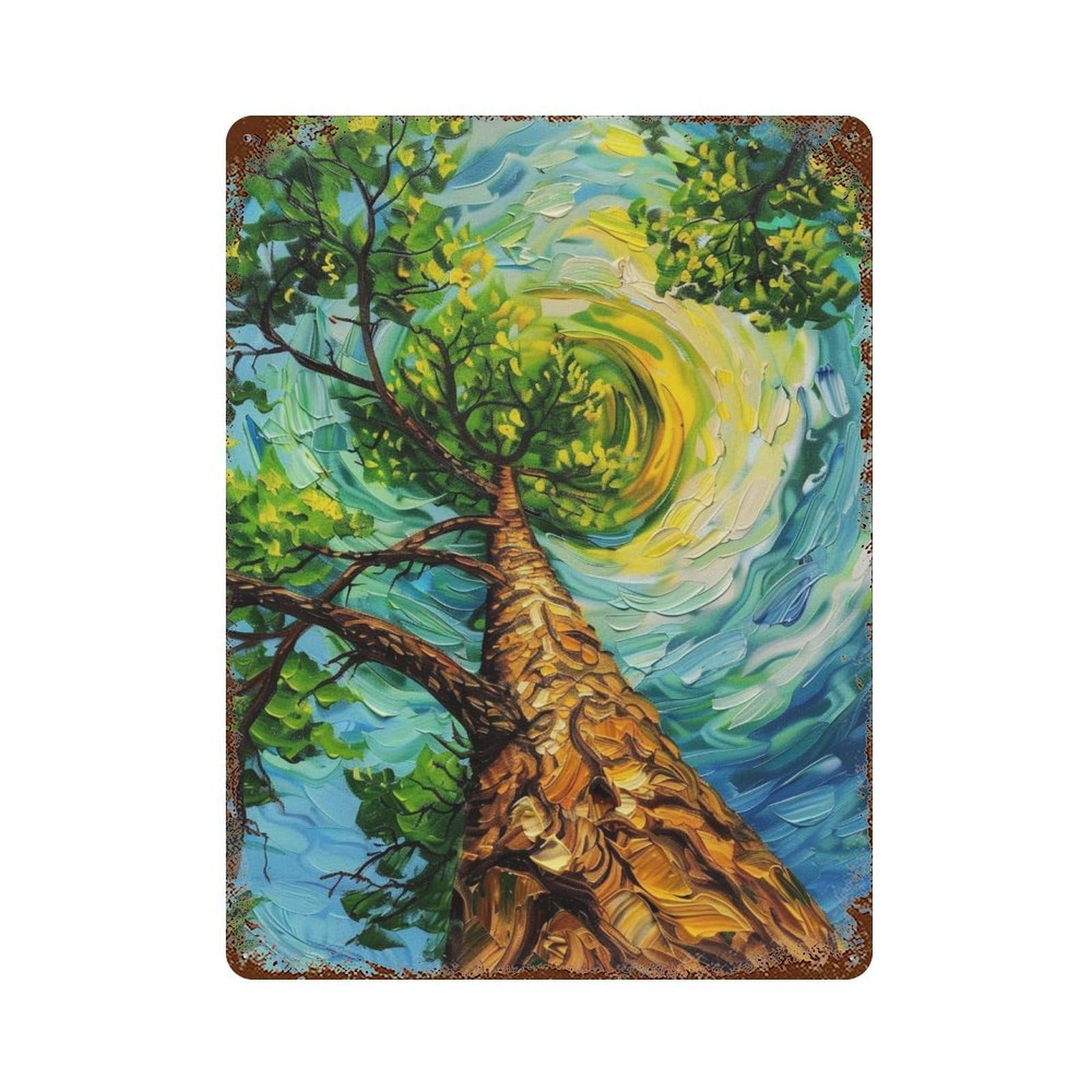 WUJHGRSG Van Gogh Style Twirl Azure Sky Upward Tree Trunk Composition 02 Wall Art Retro Iron Vintage Metal Tin Sign Poster Modern Decor for Home Cofffee Club Bar Shop Style 40x30cm