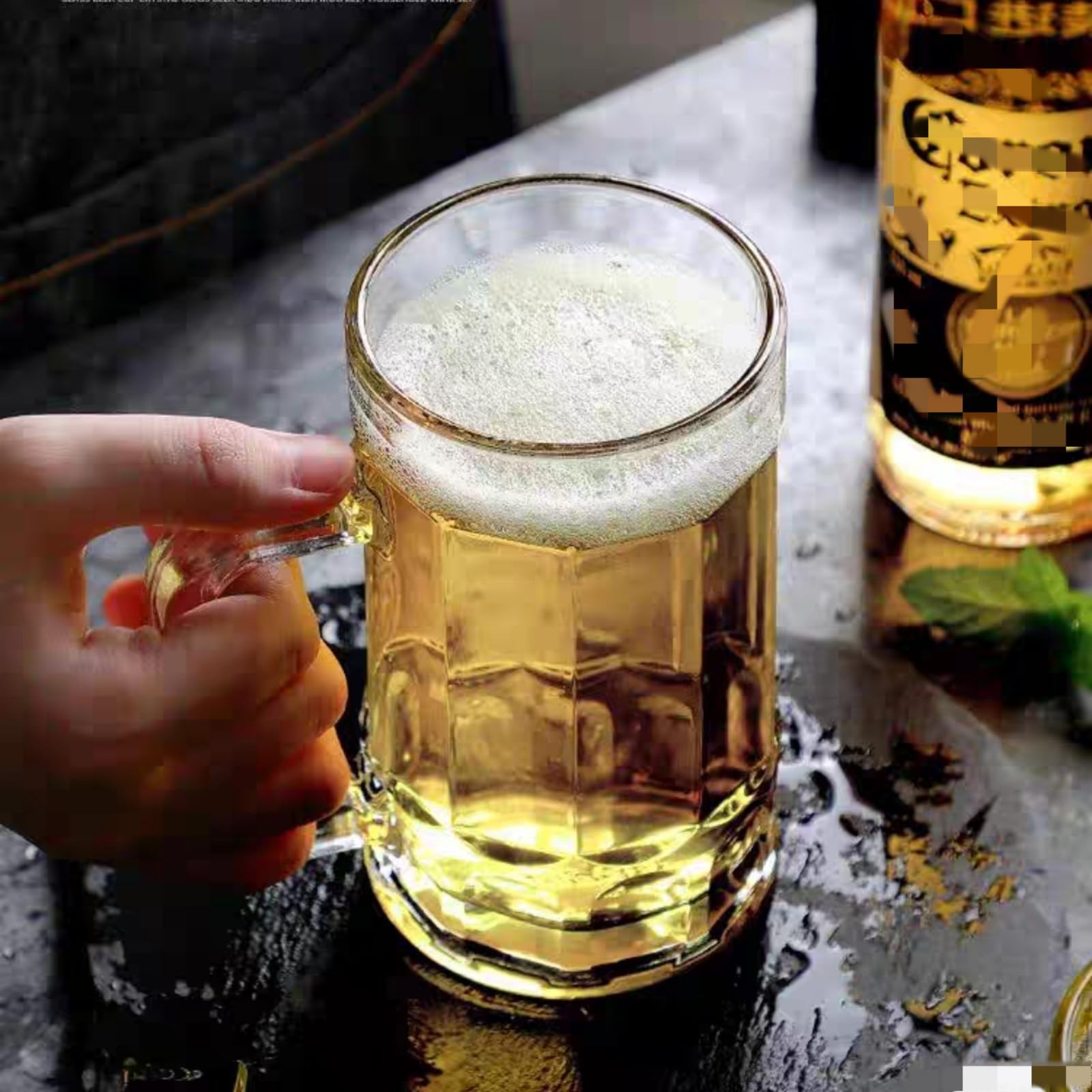 Lot de 2 grandes tasses à bière en verre transparent avec poignée – Verre épais et résistant – 940 ml – Verres à bière sans plomb pour homme, fête, bar