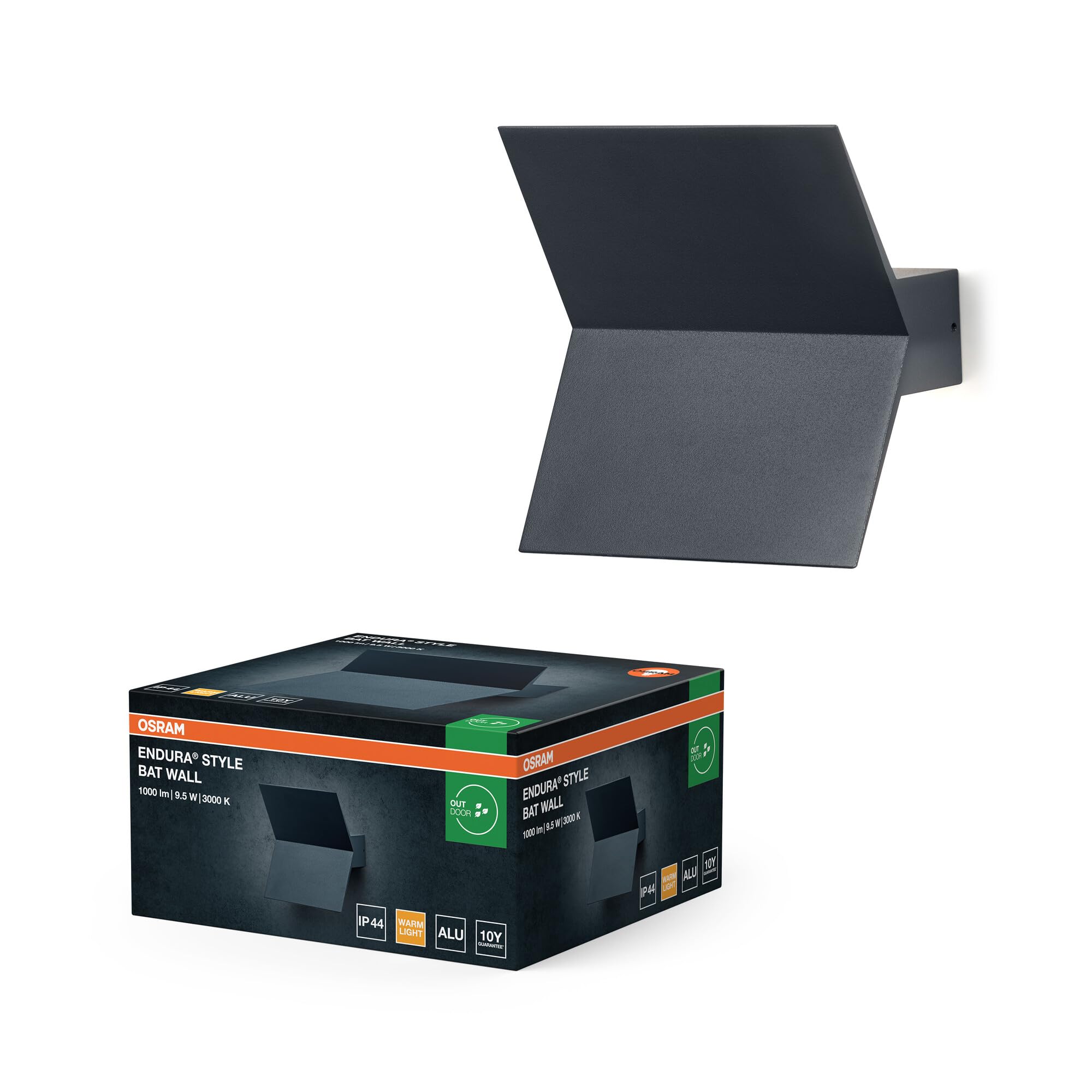 Osram ENDURA STYLE BAT Außenwandleuchte, LED-Wandleuchte mit indirektem Licht, warmweiß, 3000K, Aluminium, IP44, 9,5W