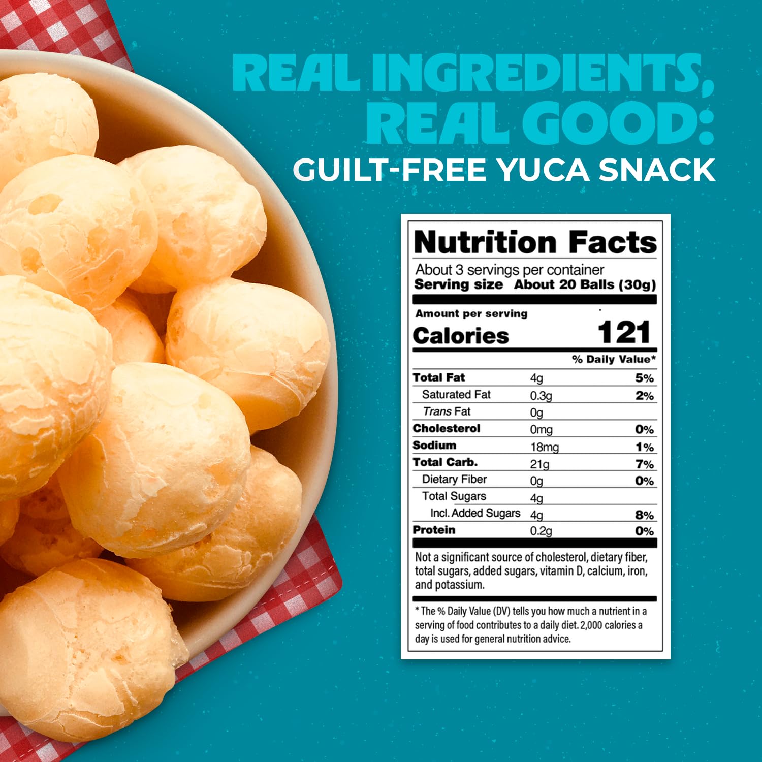 YUCA BALLS Cassava Snack, Brazilian Gourmet Yuca Crunchy Bites | 100% Natural, Low Calorie, Low Fat Healthy Snacks for Any Time | No Gluten, GMO or Preservatives | 2.82 oz (Pack of 6)| Sweet Flavor