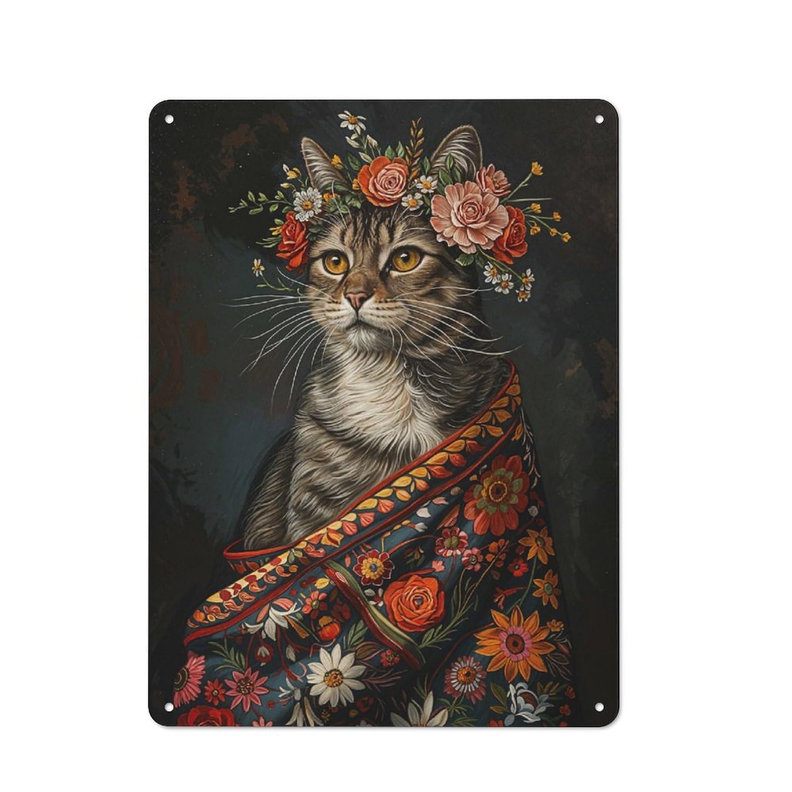 Junmoney Cat With Flowers Garage Metal Sign 40X30cm, Retro Workshop Wall Decor For Tool Room, Garage, Studio Or Home Bar