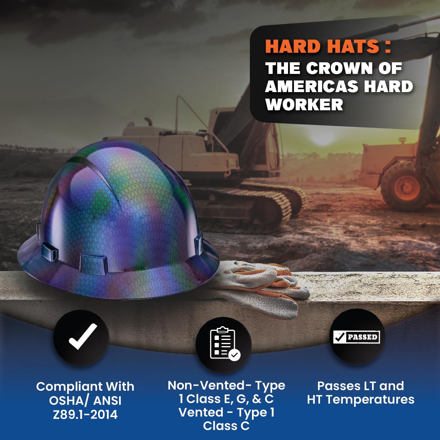 Acerpal Full Brim Vented Chameleon Carbon Fiber Design Gloss Finish OSHA Hard Hat with 6-Point Suspension
