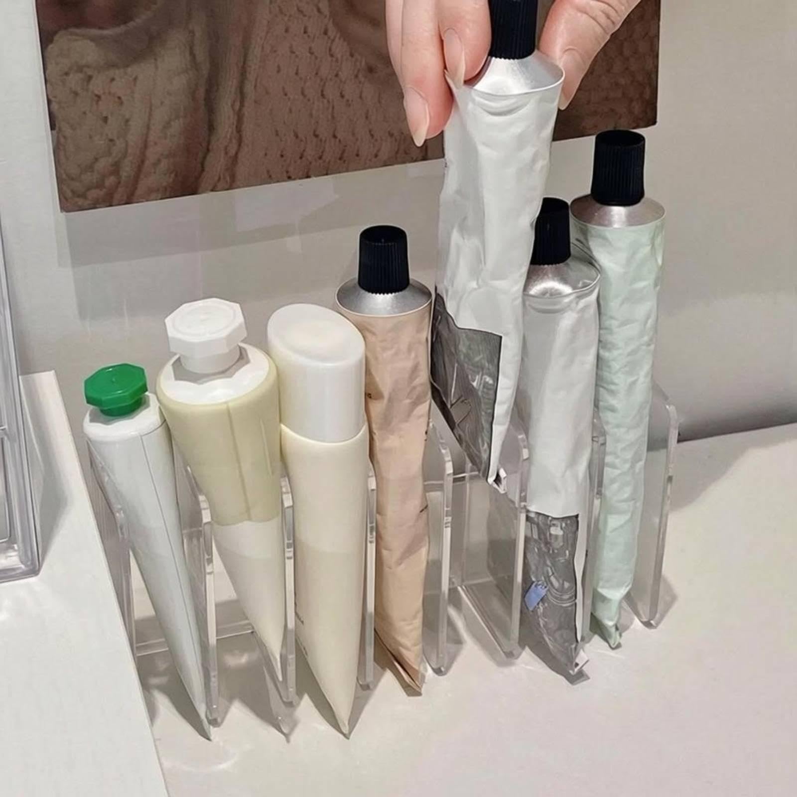 TISHITA 5 Stück Kosmetik Organizer Make Up Aufbewahrung Ablage Schminkständer Tubenhalter Aus Acryl mit Mehrfachfächern für Stehende Lagerung für Waschbeckenb, 5 Stück