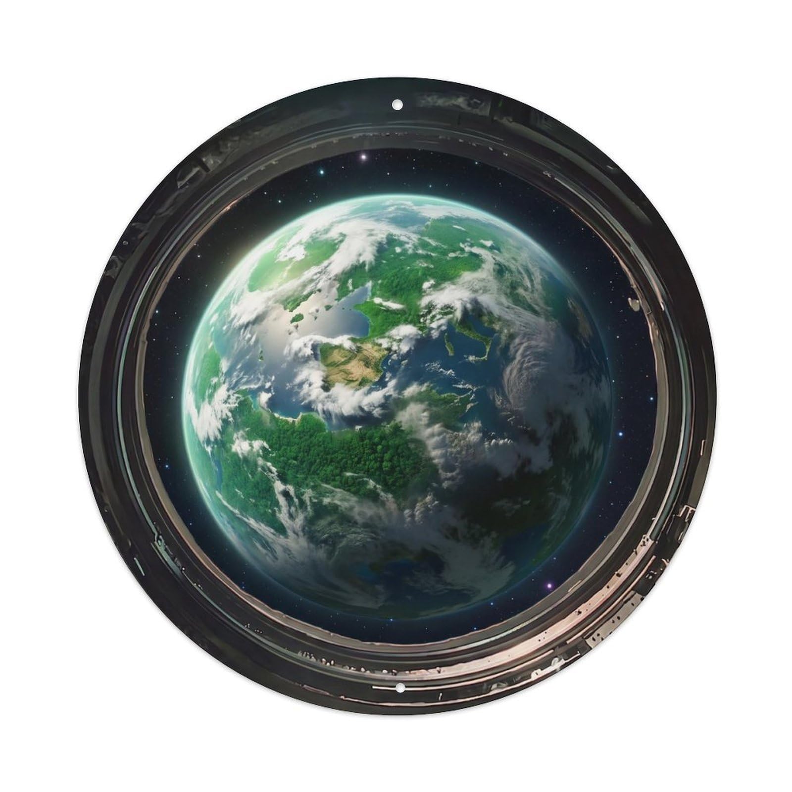 Green Jungle Planet Porthole View Metal Tin Sign