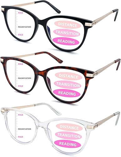 Miniatura 2 de Paquete de 3 lentes de lectura progresivos para mujer, luz azul, multifocales, transición, con bisagra de resorte