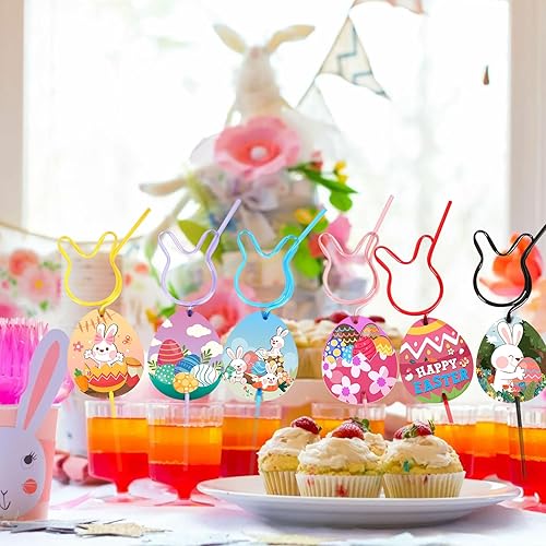 Miniatura 6 de ZCPTZ Pajitas locas de Pascua para niños, 12 pajitas de conejo, pajitas locas en espiral locas, regalos de intercambio de amigos de Pascua, regalos