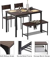 Vista 7 de soges 43.3 inch Dining Table Set for 4, Small Kitchen Table Set with Chairs and Storage Bench, 4 Piece Dining Room Table Set for Small Space