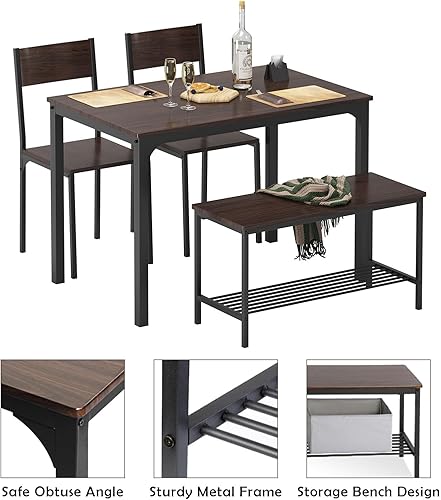 Miniatura 7 de soges 43.3 inch Dining Table Set for 4, Small Kitchen Table Set with Chairs and Storage Bench, 4 Piece Dining Room Table Set for Small Space,