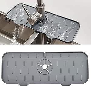Tapis De Robinet En Silicone Anti-éclaboussures - Pour évier De Cuisine Et Salle De Bain, Garde Le Comptoir Sec (gris)