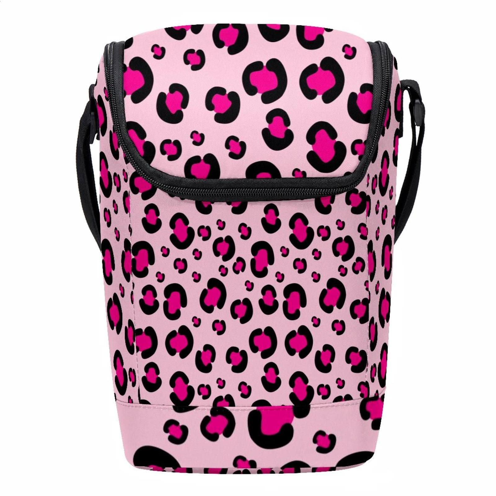 Bolsa de almuerzo reutilizable con estampado de leopardo rosa porta alimentos pequeño