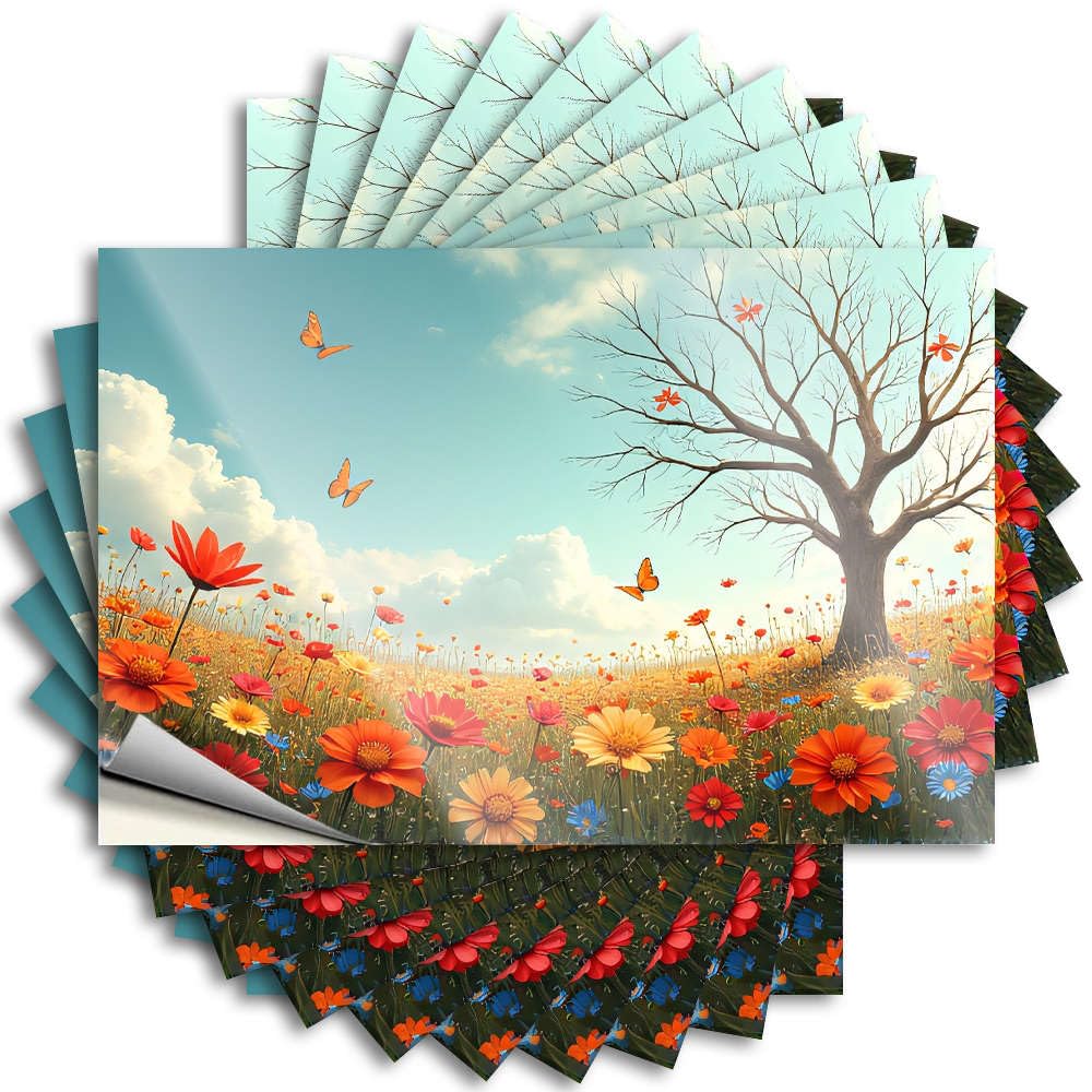 Fzfn Men's Colour Tattoos Fluffy, Interior Garage A Vibrant Field Of Flowers With Butterflies Flying Around. | Cool Decor(12X18cm)