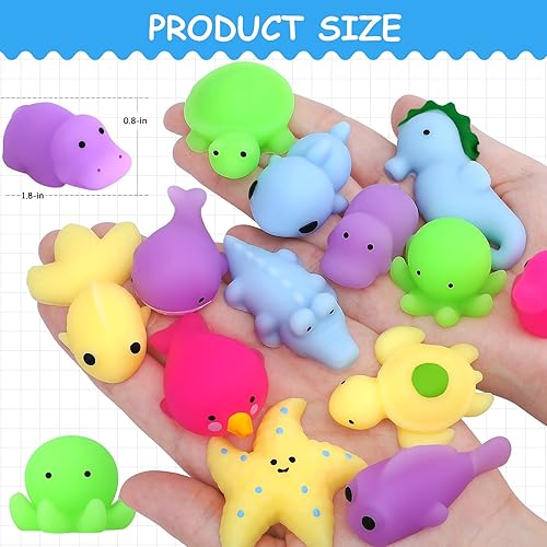 Miniatura 3 de POKONBOY 30 piezas de juguetes Squishies Mochi, mini Kawaii Squishy animales marinos para apretar, juguetes para aliviar el estrés, cesta de Pascua,