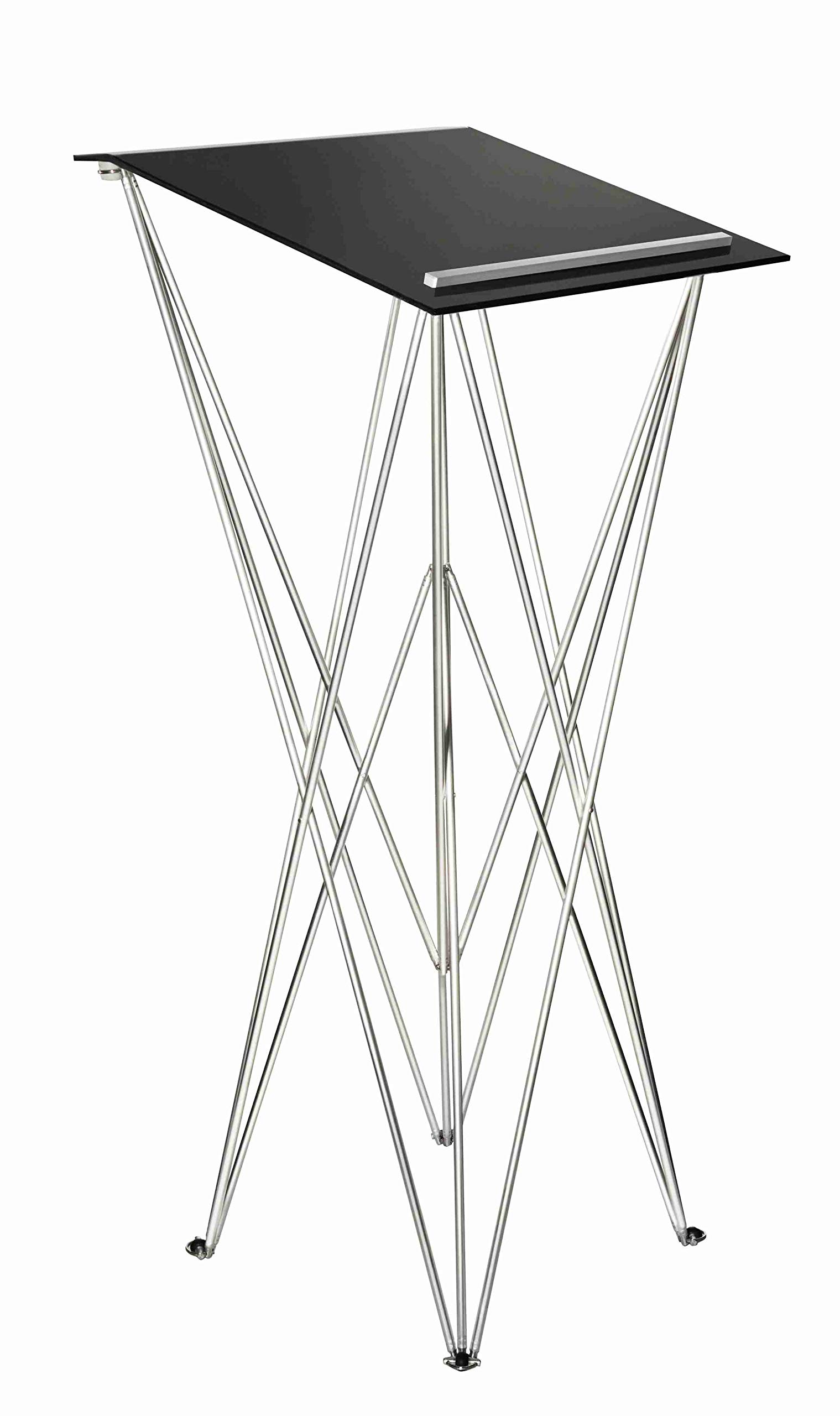 Spider Pult – Stehpult klappbar in schwarz | Acryl Pultplatte 49 x 49 cm | 115 cm Stehhöhe | leichtes, faltbares Rednerpult – Schreibpult aus stabilem Aluminium und Acryl