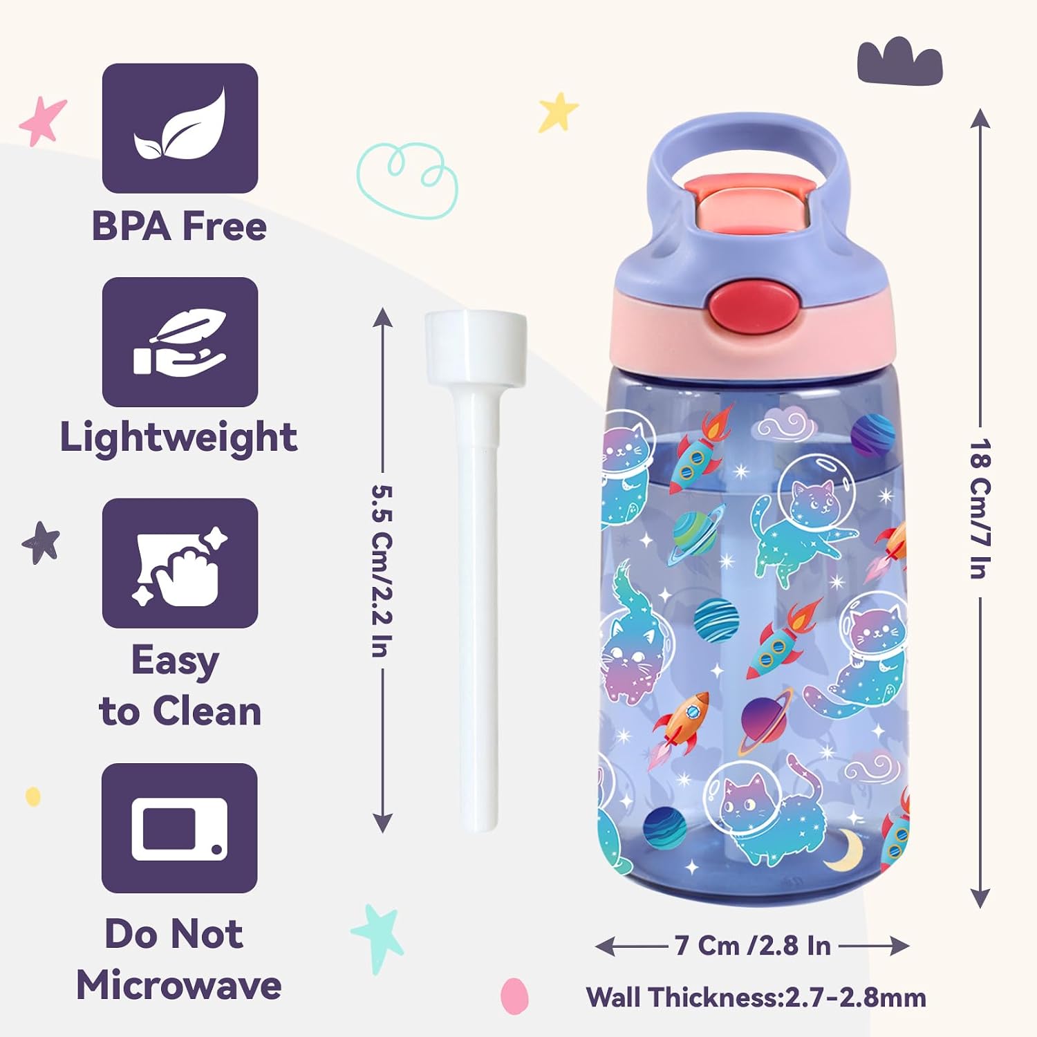 14oz Purple Water Bottle Kid Leakproof