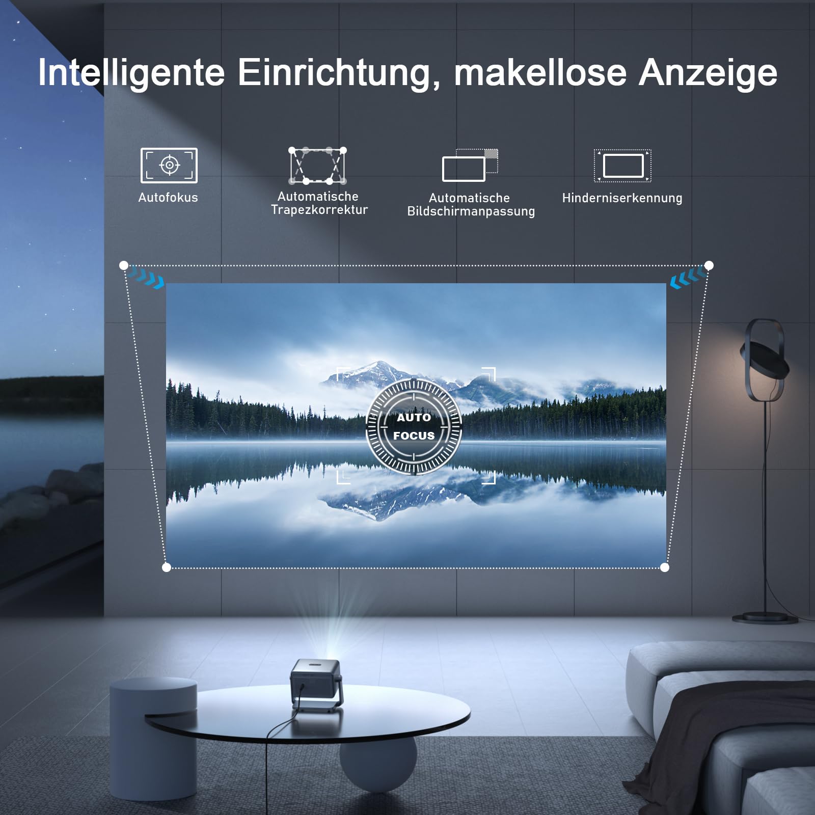 Smart Beamer 4K Heimkino [Netflix Ready & 30000L] VOPLLS Autofokus/Trapezkorrektur 3D Dolby Audio Handy Projektor, WiFi6 Bluetooth Full HD 1080P Beamer Outdoor für PC/Fußball & WM Filmabende