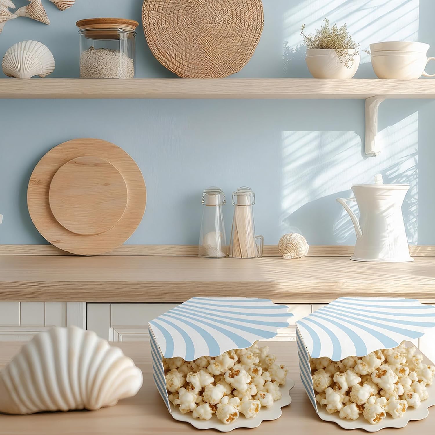 Lemonroad 24 Pcs Blue Striped Popcorn Boxes Favors Last Toast on the Coast