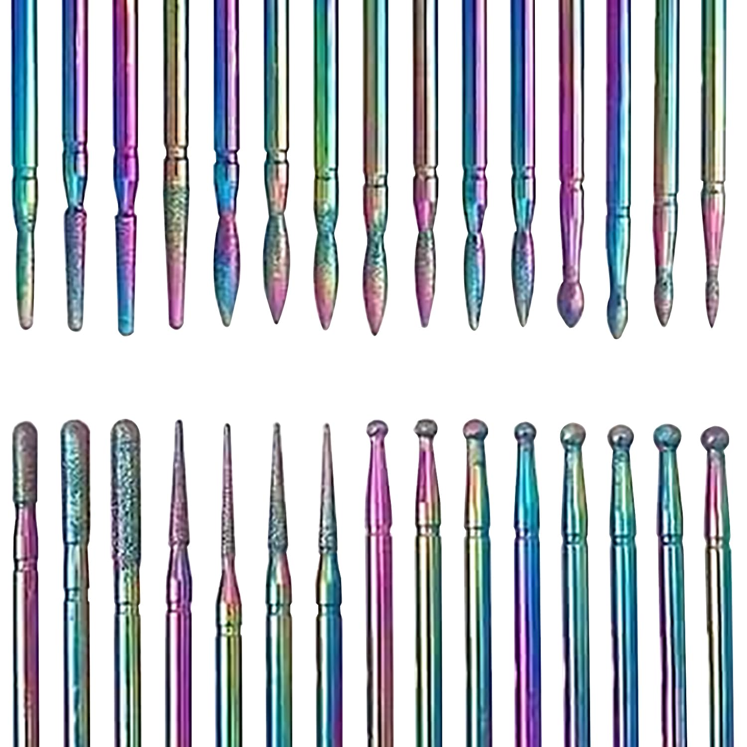 30Pcs Colorful Diamond Nail Drill Bits Set, Professional Nail File Drill Bits for Manicure & Pedicure, Multi-Grit Cuticle Clean & Remove Gel Polish Drill Bits Kit