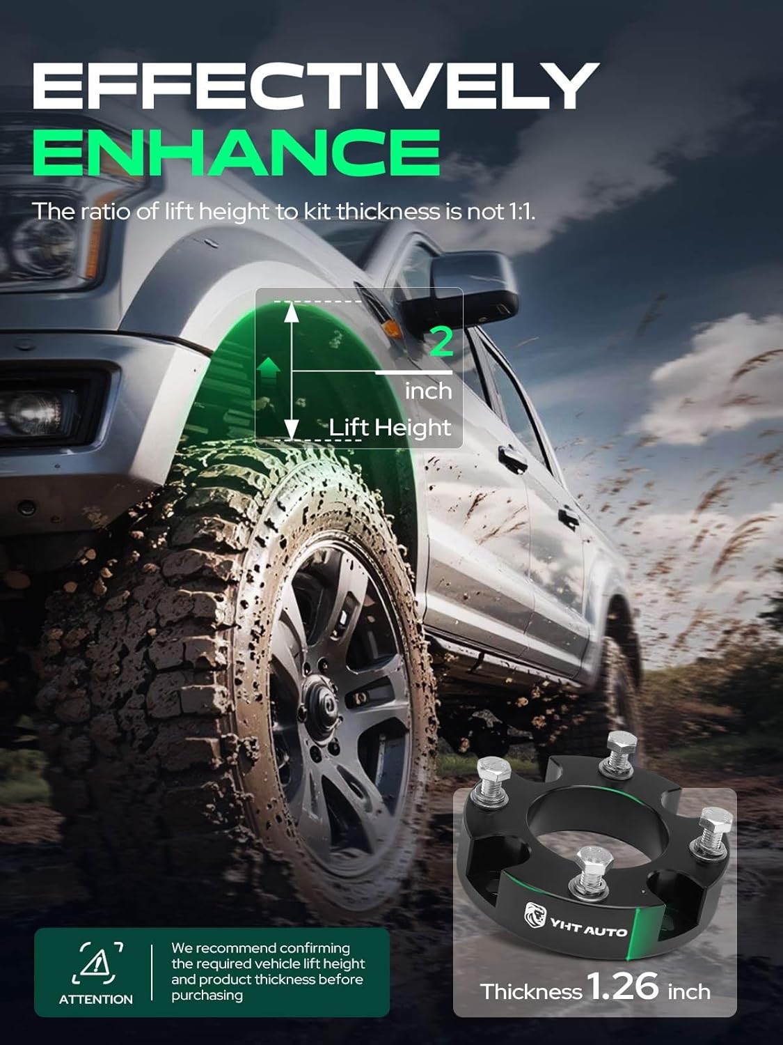 YHTAUTO 2 Inch Front Leveling Lift Kit Fit 2007-2026 Toyota Tundra | RWD/4WD | Not Fit Rock Warrior Edition | Strut Spacers Raise the Front By 2 Inch | 2PCS Suspension Leveling Kit W/Hardware