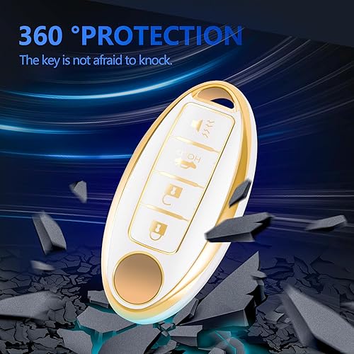 Miniatura 5 de Funda para llavero Nissan con llavero de moda compatible con Nissan Altima Maxima Murano Rogue Sentra 370z Pathfinder blanco