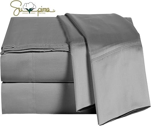 Juego de sábanas de 100 % algodón Supima de 600 hilos, 4 piezas, tejido satinado suave y sedoso, se adapta a colchones de hasta 18 pulgadas,