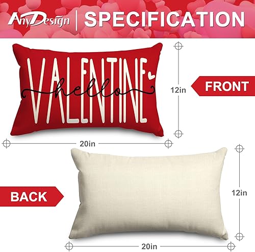 Miniatura 2 de AnyDesign - 2 fundas de almohada rectangulares para el día de San Valentín, mini corazón rojo, funda de almohada de 12 x 20 pulgadas, romántica,